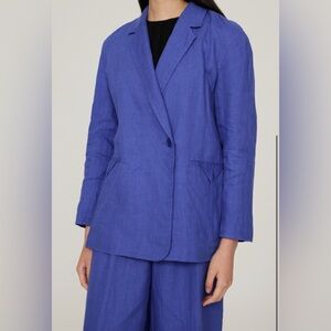 Madewell Double-Breasted Crossover 100% Linen Oversized Fit Blazer Blue